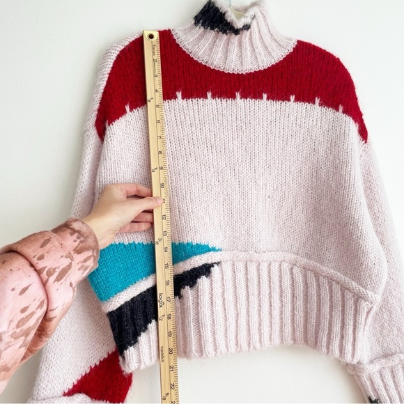 Zara Boxy Cropped Colorblock Chunky Knit Wool Blend Sweater Size Medium western - Picture 12 of 15